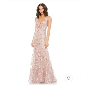 Mac Duggal 67481 Gown Floral Sequin Sleeveless Plunge Neck  A -Line Size 8 Pink